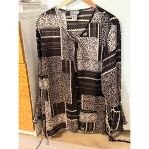 Vintage Magic Sheer Boho Blouse Top Womens 1X Brown Cream ✨